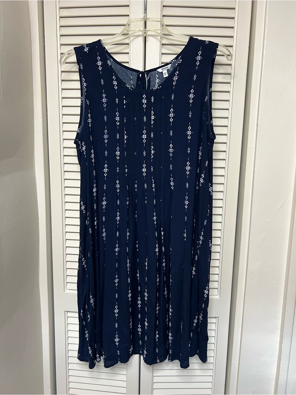 Sonoma Navy Smocked Sleeveless A-Line Dress with White Print
